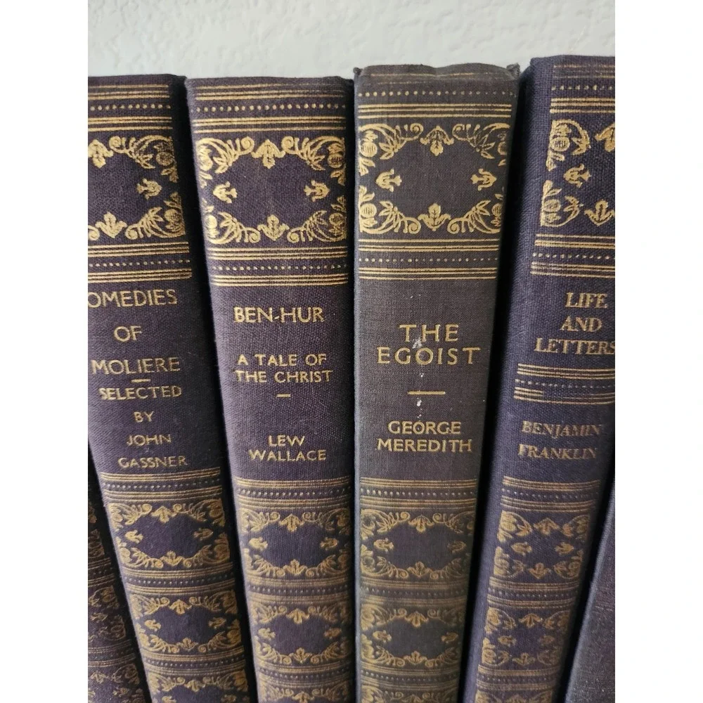 Vtg Book League America Puritan‎ Liberty Set (9) HC 1940s Navy Blue Gold Books